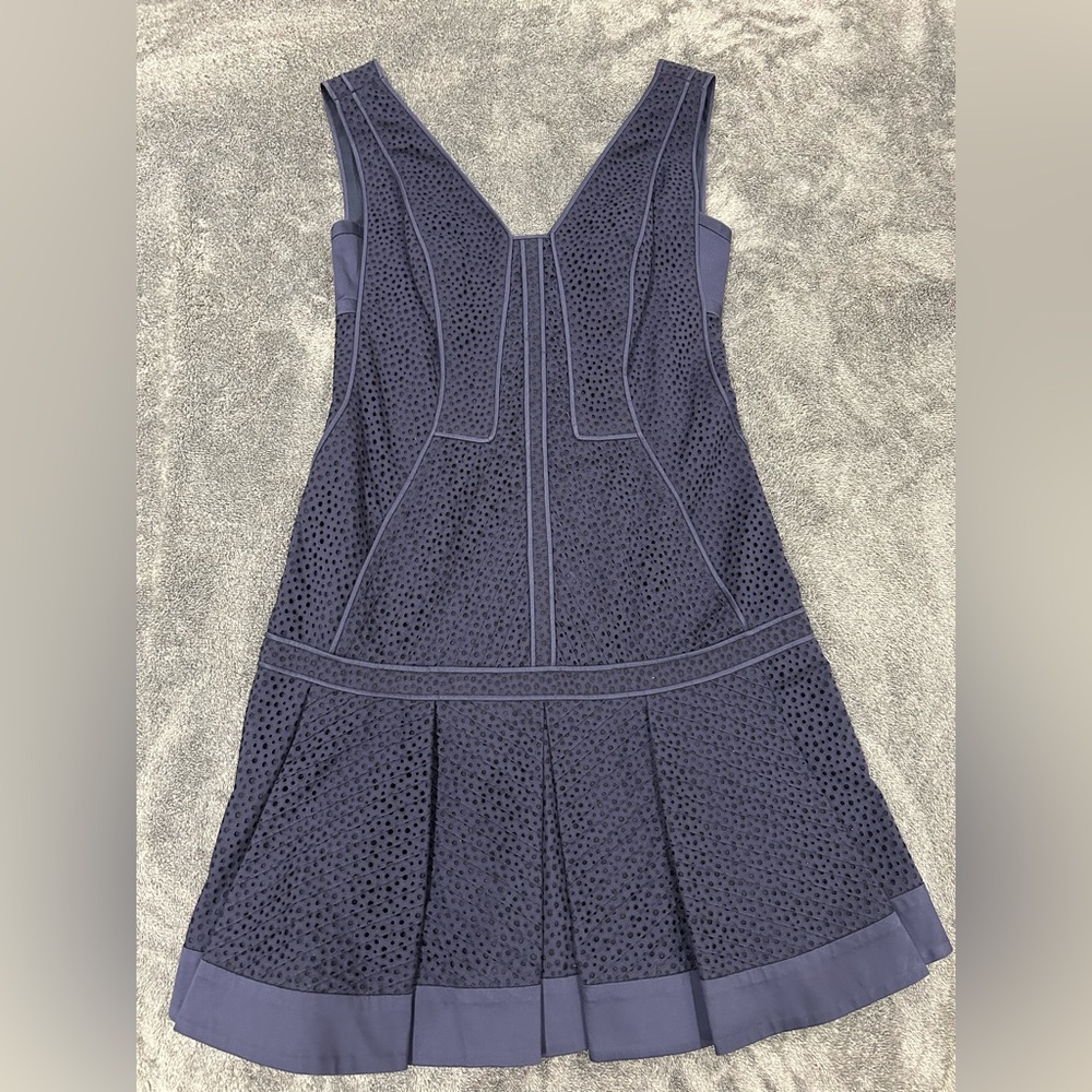 J. Mendel sleeveless navy blue eyelet fit and flare dress